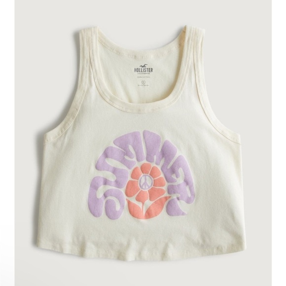 Hollister Cream Tank Top with Purple Graphic Crop - Picture 2 of 6
